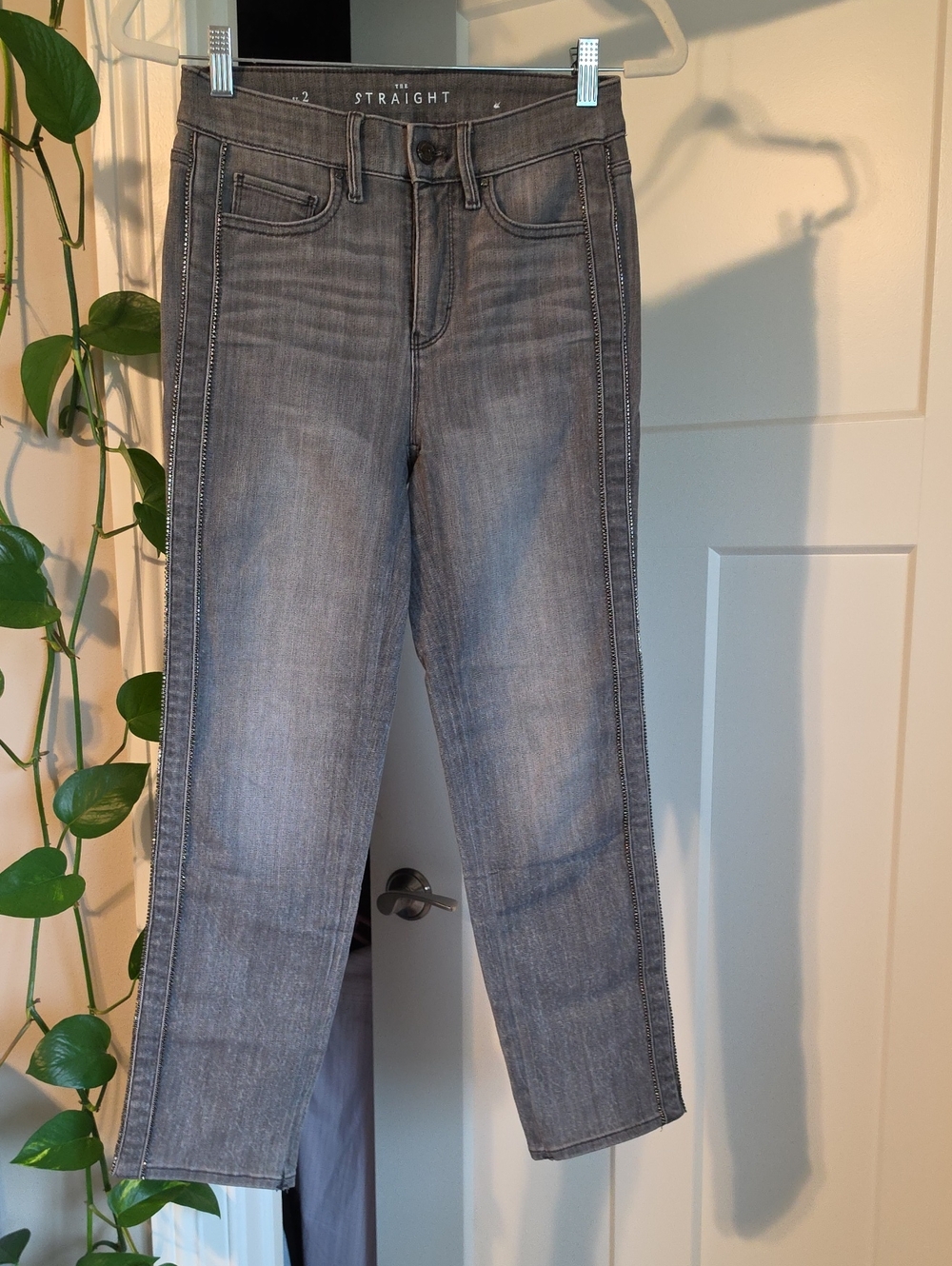 White House Black Market Straight-Leg Jeans in Gray Wash